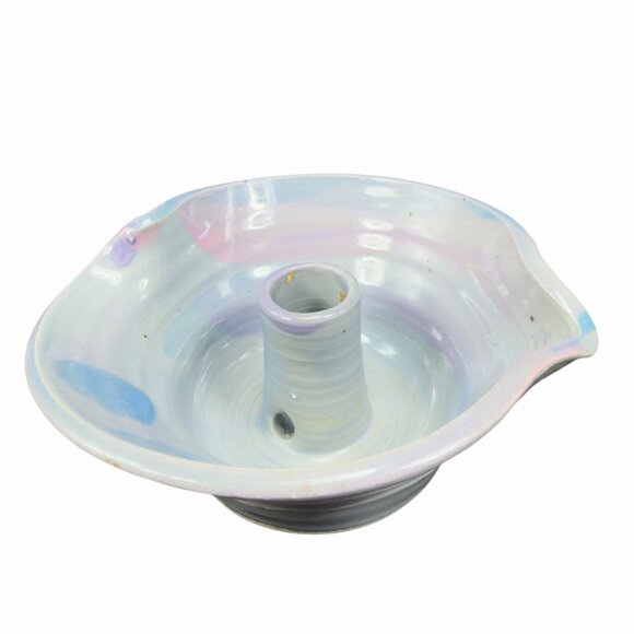 Hand Made Pottery Stoneware Baking Dish Cake Pan Pastel Blue Glaze Artist Signed - Picture 1 of 14